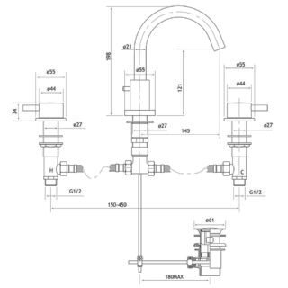 Eastbrook Meriden 3 Hole Deck Mounted Basin Mixer Tap - Image 2