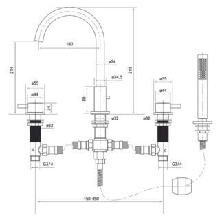 Eastbrook Meriden 4 Hole Deck Mounted Bath Shower Mixer Tap - Image 2