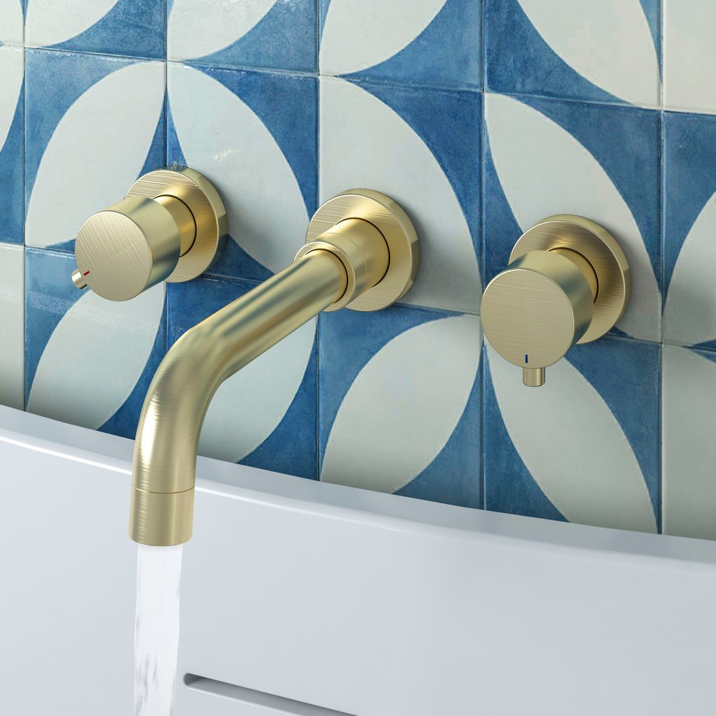 Eastbrook Meriden 3 Hole Wall Mounted Bath Tap - Brushed Brass