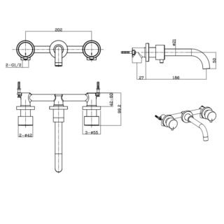 Eastbrook Meriden 3 Hole Wall Mounted Basin Tap - Image 2