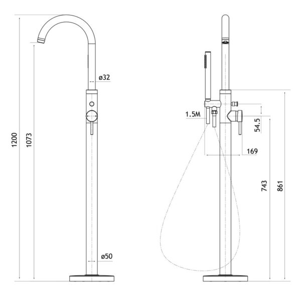 Eastbrook Meriden Single Lever Freestanding Bath Shower Mixer Tap With Kit - Image 2