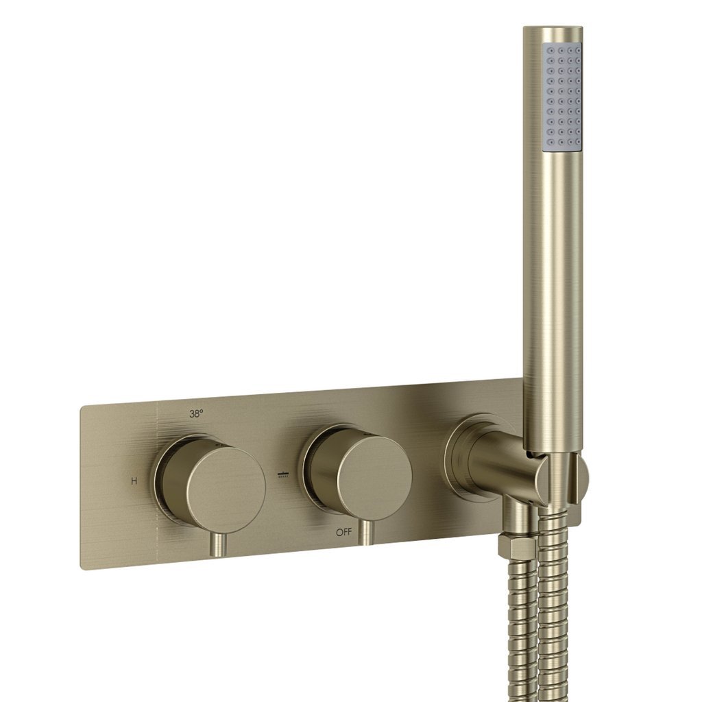 Eastbrook Meriden 2 Outlet Landscape Thermostatic Concealed Shower Valve With Handset And Hose - Brushed Brass
