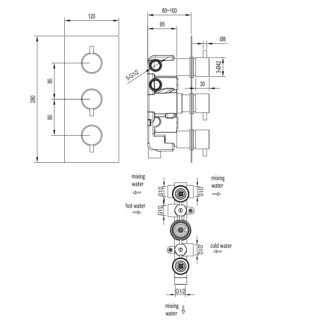 Eastbrook Meriden 3 Outlet Portrait Thermostatic Concealed Shower Valve - Image 2