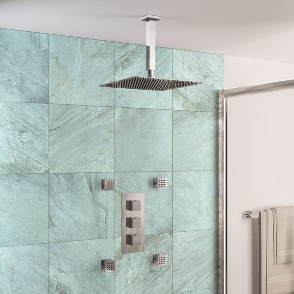 Eastbrook Concealed Shower Valve With Rectangular Shower Head, Square Shower Arm And Body Jets - Chrome