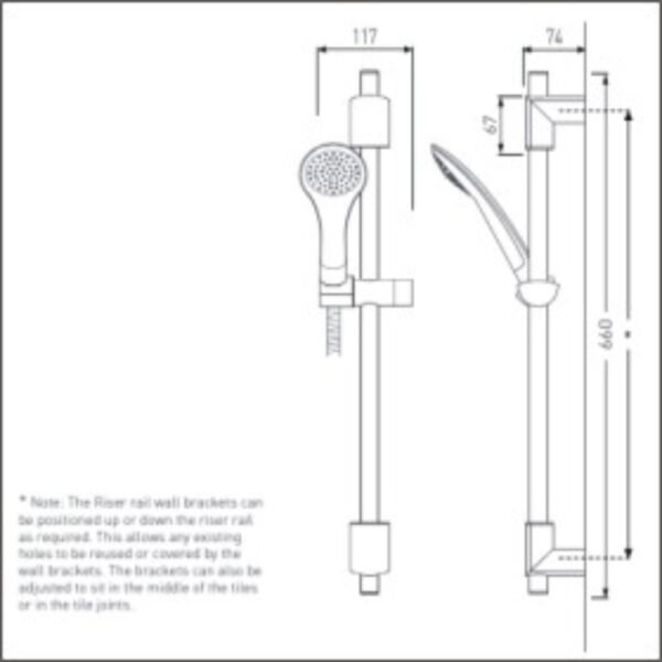 Bristan Evo Adjustable Shower Rail Kit Multi Function Shower Handset - Chrome - Image 2