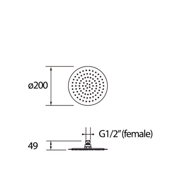 Bristan Slimline Round Fixed Shower Head - 200mm Wide - Chrome - Image 2
