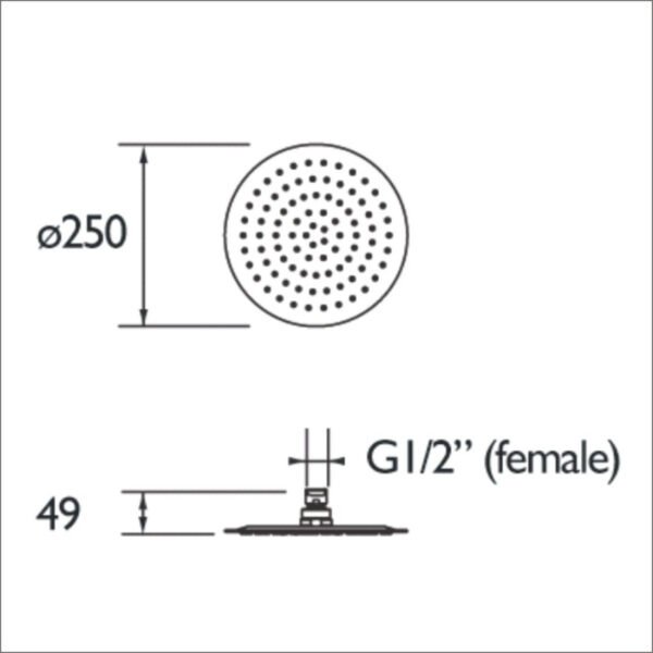Bristan Slimline Round Fixed Shower Head - 250mm Wide - Chrome - Image 2