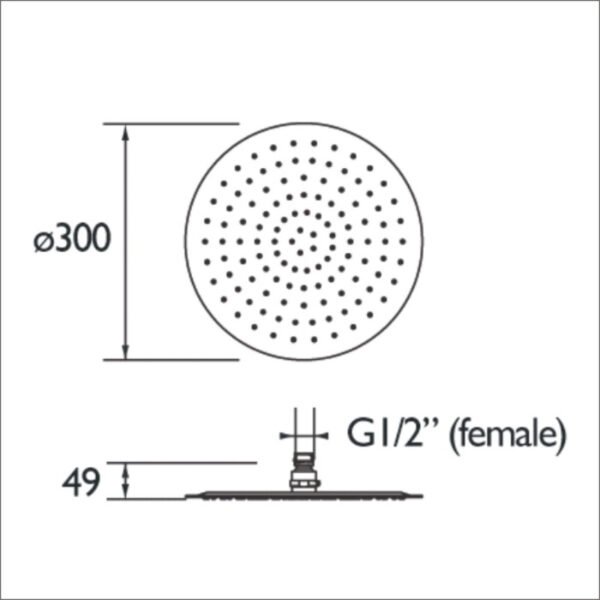 Bristan Slimline Round Fixed Shower Head - 300mm Wide - Chrome - Image 2