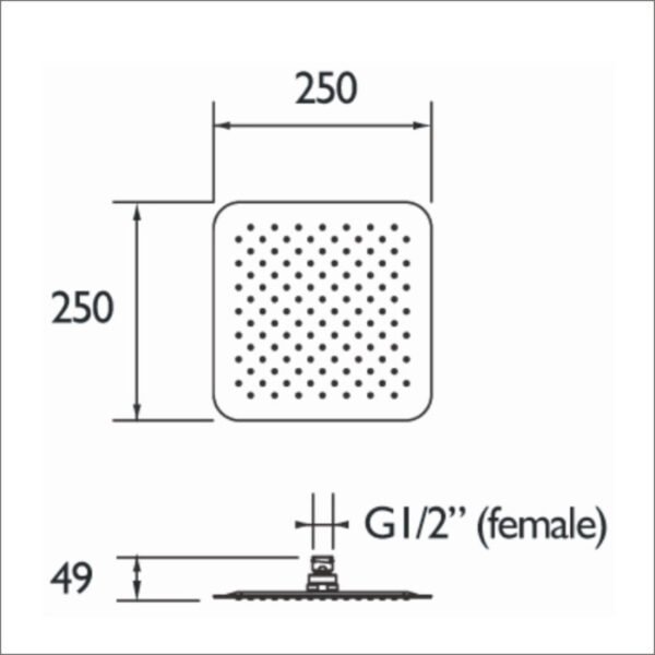 Bristan Slimline Square Fixed Shower Head - 250mm Wide - Chrome - Image 2