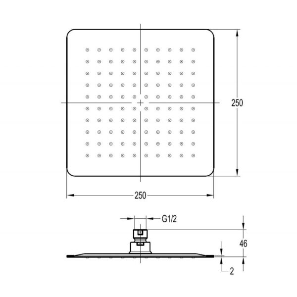 Flova Square Slimline Rainshower Shower Head - 250mm X 250mm - Diamond Chrome - Image 2