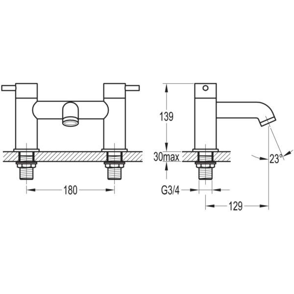 Flova Levo Deck Mounted Bath Filler Tap - Image 2