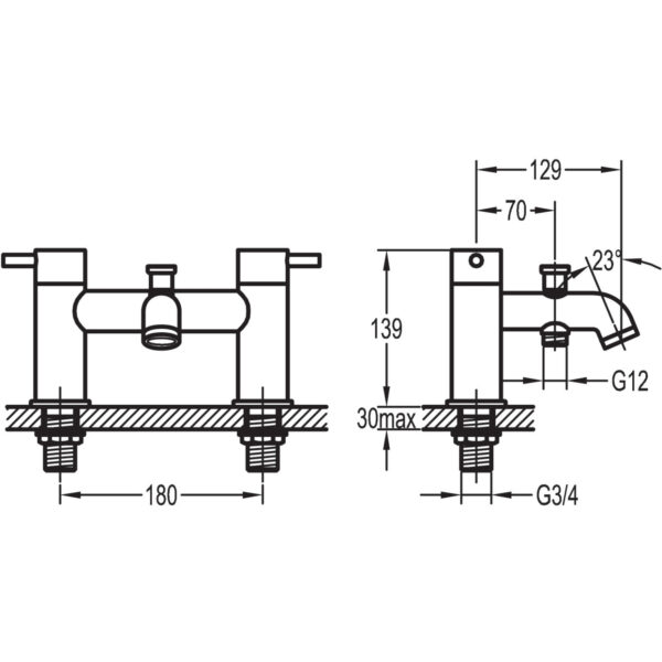 Flova Levo Deck Mounted Thermostatic Bath Shower Mixer Tap - Image 2