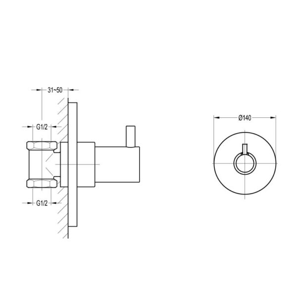 Flova Levo Concealed Shut Off Valve - Diamond Chrome - Image 2