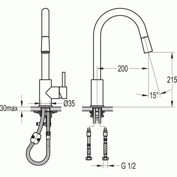 Flova Levo Single Lever Pull Down Spray Kitchen Mixer Tap -Diamond Chrome - Image 2