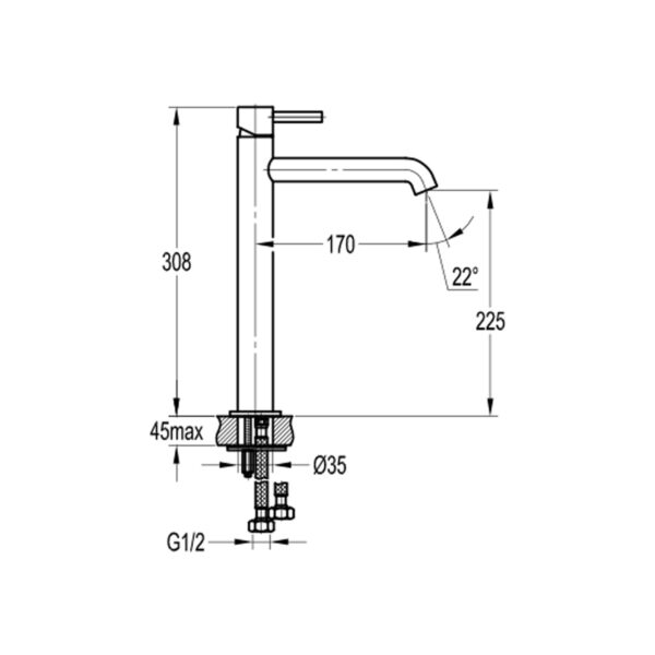 Flova Levo Slimline Tall Basin Mixer Tap - Image 2