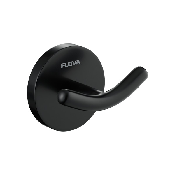 Flova Coco Round Toilet Double Robe Hook - Matt Black