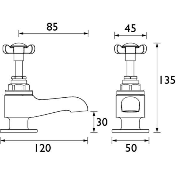 Bristan 1901 Bath Pillar Taps  and Ceramic Disc Valves - Chrome - Image 2