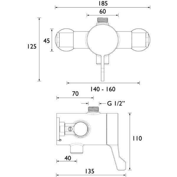 Bristan Opac Top Outlet Shower Valve With Lever Handle - Chrome - Image 2