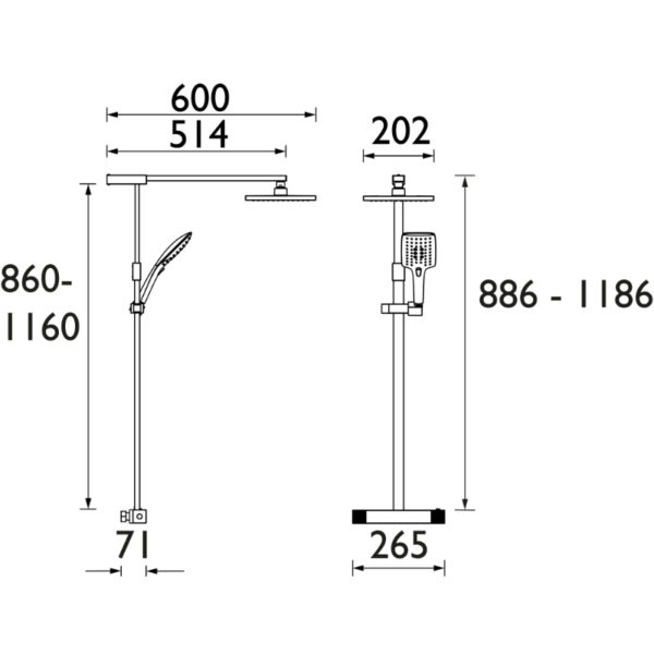 Bristan Qubo Exposed Fixed Head Bar Shower With Diverter And Kit - Chrome - Image 2