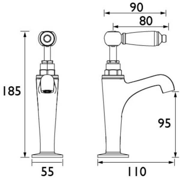 Bristan Renaissance High Neck Pillar Taps - Chrome - Image 2