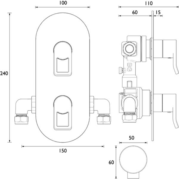 Bristan Saffron Recessed Dual Control Shower Valve With 2 Outlet Diverter - Chrome - Image 2