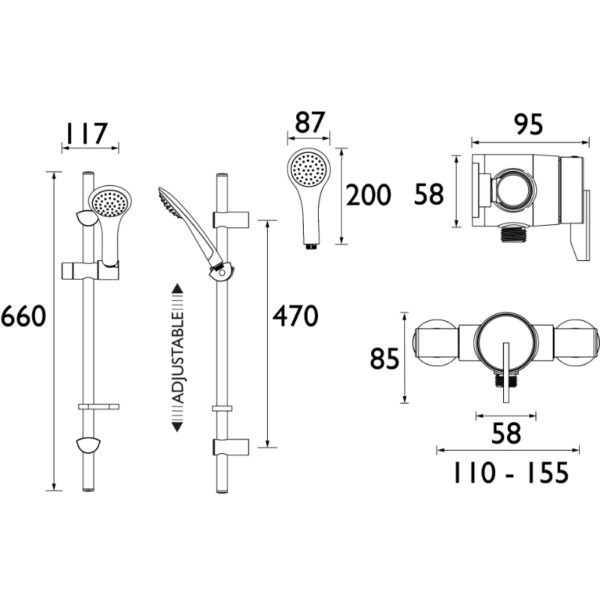 Bristan Sonique Thermostatic Surface Mounted Shower Valve With Adjustable Riser - Chrome - Image 2