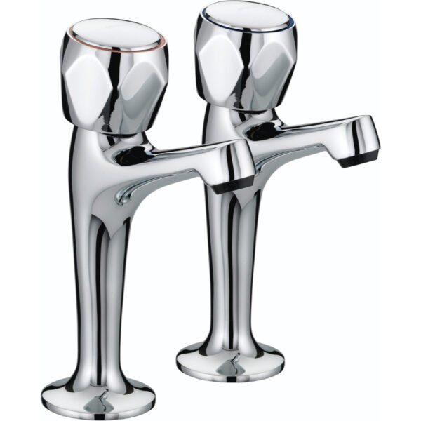 Bristan Club High Neck Pillar Taps With Metal Heads - Chrome
