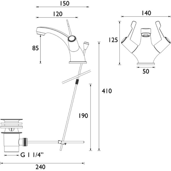 Bristan Lever Mono Basin Mixer Tap With Pop Up Waste And Ceramic Disc Valves - Chrome - Image 2