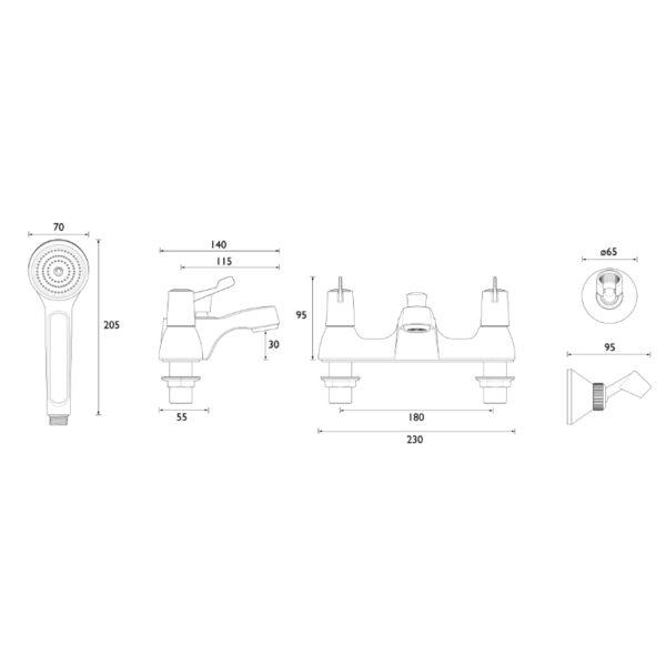 Bristan Lever Bath Shower Mixer Tap With Ceramic Disc Valves - Chrome - Image 2