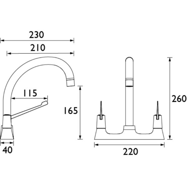 Bristan Lever Deck Sink Mixer Tap With 6In Levers And Ceramic Disc Valves - Chrome - Image 2