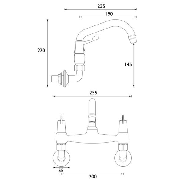 Bristan Lever Wall Mounted Bridge Sink Mixer Tap With Ceramic Disc Valves - Chrome - Image 2