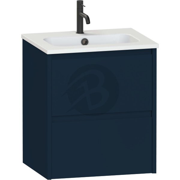 Calypso Selter 2 Drawer Wall Hung Slim Vanity Unit With Idro Cast White Basin – 500mm Wide – 1 TH - Maritime Blue