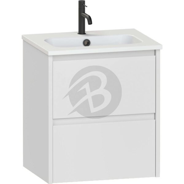 Calypso Selter 2 Drawer Wall Hung Slim Vanity Unit With Idro Cast White Basin – 500mm Wide – 1 TH - Pearl