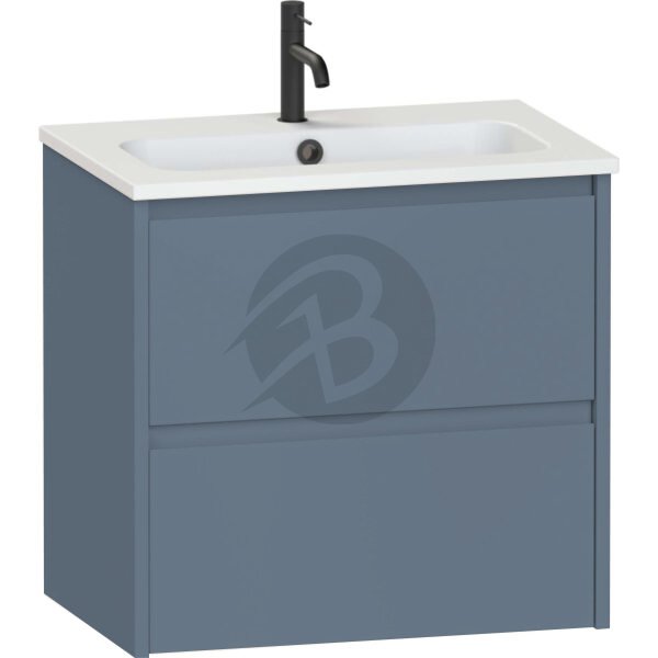 Calypso Selter 2 Drawer Wall Hung Slim Vanity Unit With Chandler Ceramic White Basin – 600mm Wide – 1 TH - Lagoon Mist