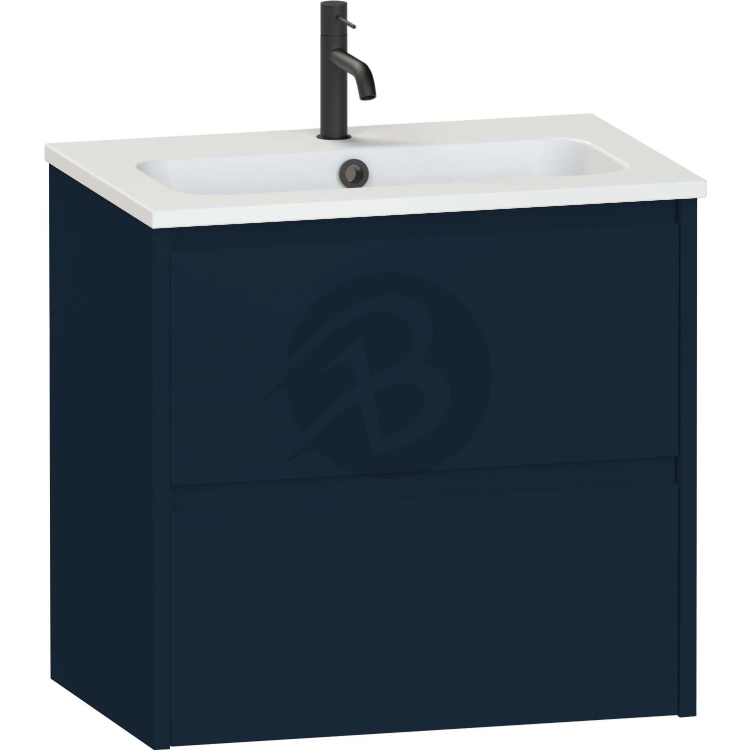 Calypso Selter 2 Drawer Wall Hung Slim Vanity Unit With Idro Cast White Basin – 600mm Wide – 1 TH - Maritime Blue