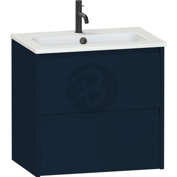Calypso Selter 2 Drawer Wall Hung Slim Vanity Unit With Chandler Ceramic White Basin – 600mm Wide – 1 TH - Maritime Blue