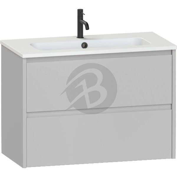 Calypso Selter 2 Drawer Wall Hung Slim Vanity Unit With Chandler Ceramic White Basin – 800mm Wide – 1 TH - Oyster
