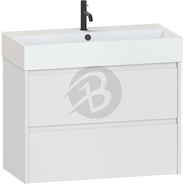 Calypso Selter 2 Drawer Wall Hung Slim Vanity Unit With Memphis Ceramic White Basin – 800mm Wide – 1 TH - Pearl