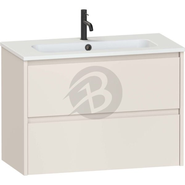 Calypso Selter 2 Drawer Wall Hung Slim Vanity Unit With Chandler Ceramic White Basin – 800mm Wide – 1 TH - Portland Stone