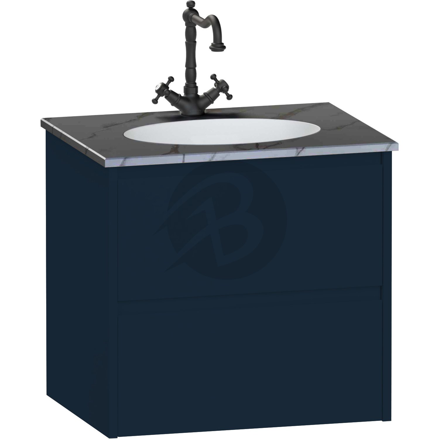 Calypso Selter 2 Drawer Wall Hung Vanity Unit With Calypstone Aura Storm Grey Basin – 600mm Wide – 1 TH - Maritime Blue