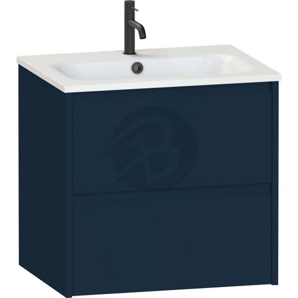 Calypso Selter 2 Drawer Wall Hung Vanity Unit With Orani Cast Gloss White Basin – 600mm Wide – 1 TH - Maritime Blue