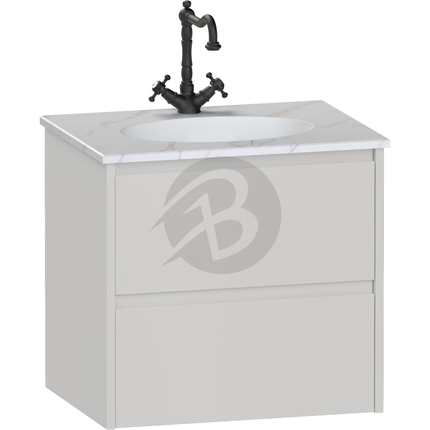 Calypso Selter 2 Drawer Wall Hung Vanity Unit With Calypstone Aura Cirrus White Basin – 600mm Wide – 1 TH - Oyster