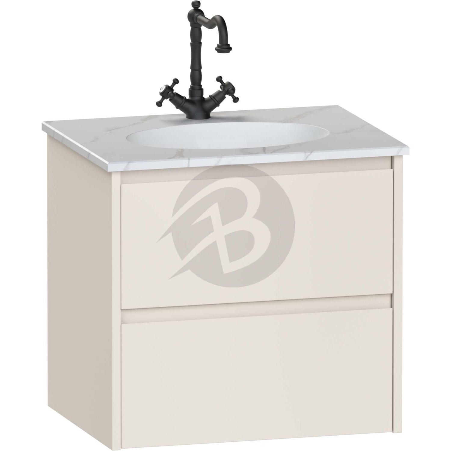 Calypso Selter 2 Drawer Wall Hung Vanity Unit With Calypstone Aura Cirrus White Basin – 600mm Wide – 1 TH - Portland Stone