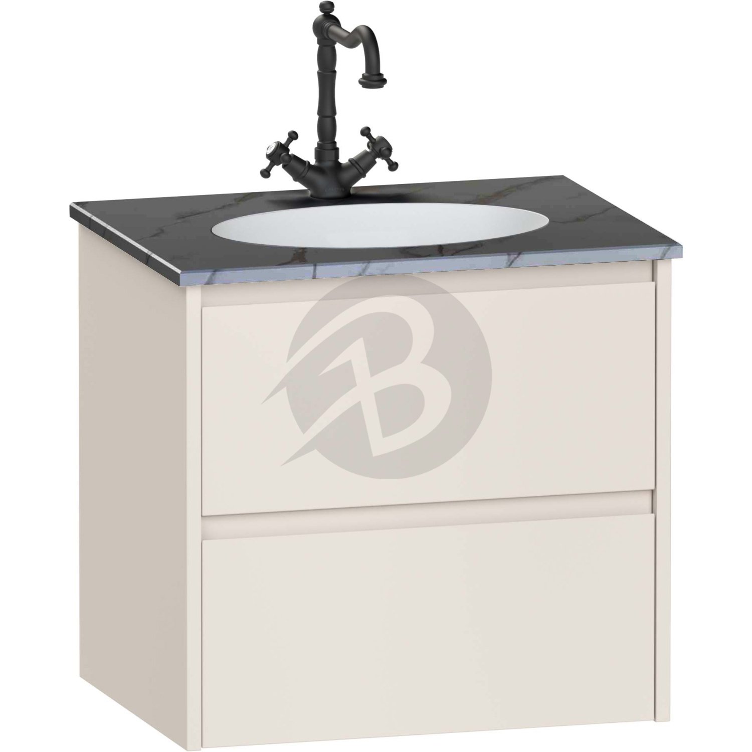 Calypso Selter 2 Drawer Wall Hung Vanity Unit With Calypstone Aura Storm Grey Basin – 600mm Wide – 1 TH - Portland Stone