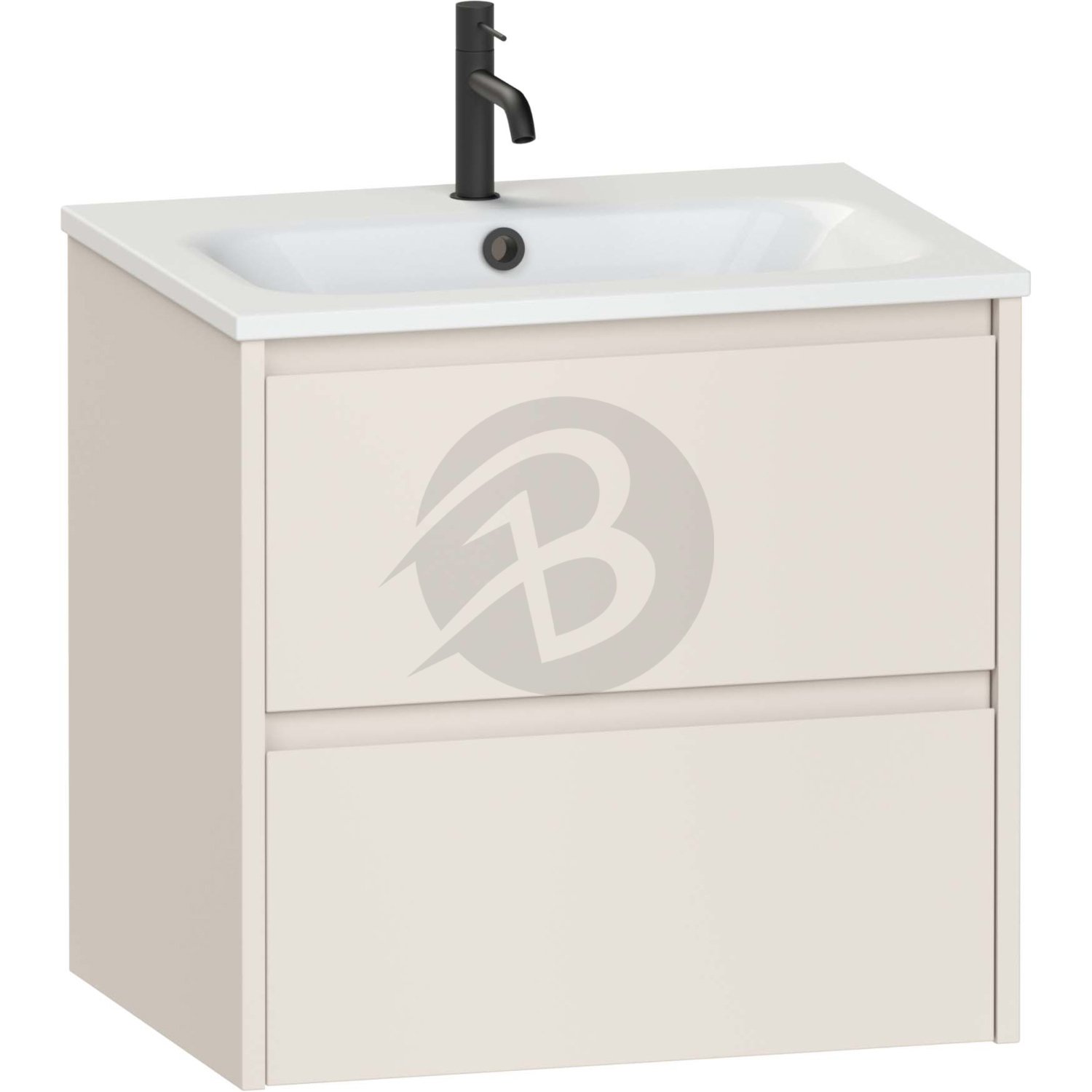 Calypso Selter 2 Drawer Wall Hung Vanity Unit With Serrenti Ceramic White Basin – 600mm Wide – 1 TH - Portland Stone