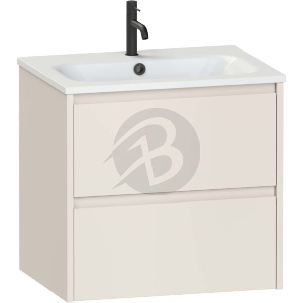 Calypso Selter 2 Drawer Wall Hung Vanity Unit With Orani Cast Gloss White Basin – 600mm Wide – 1 TH - Portland Stone