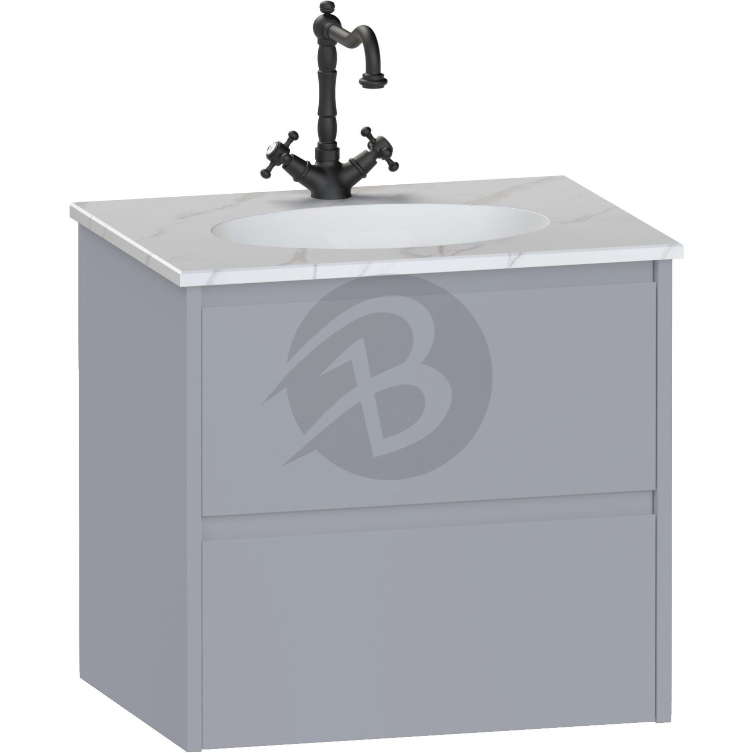 Calypso Selter 2 Drawer Wall Hung Vanity Unit With Calypstone Aura Cirrus White Basin – 600mm Wide – 1 TH - Shale
