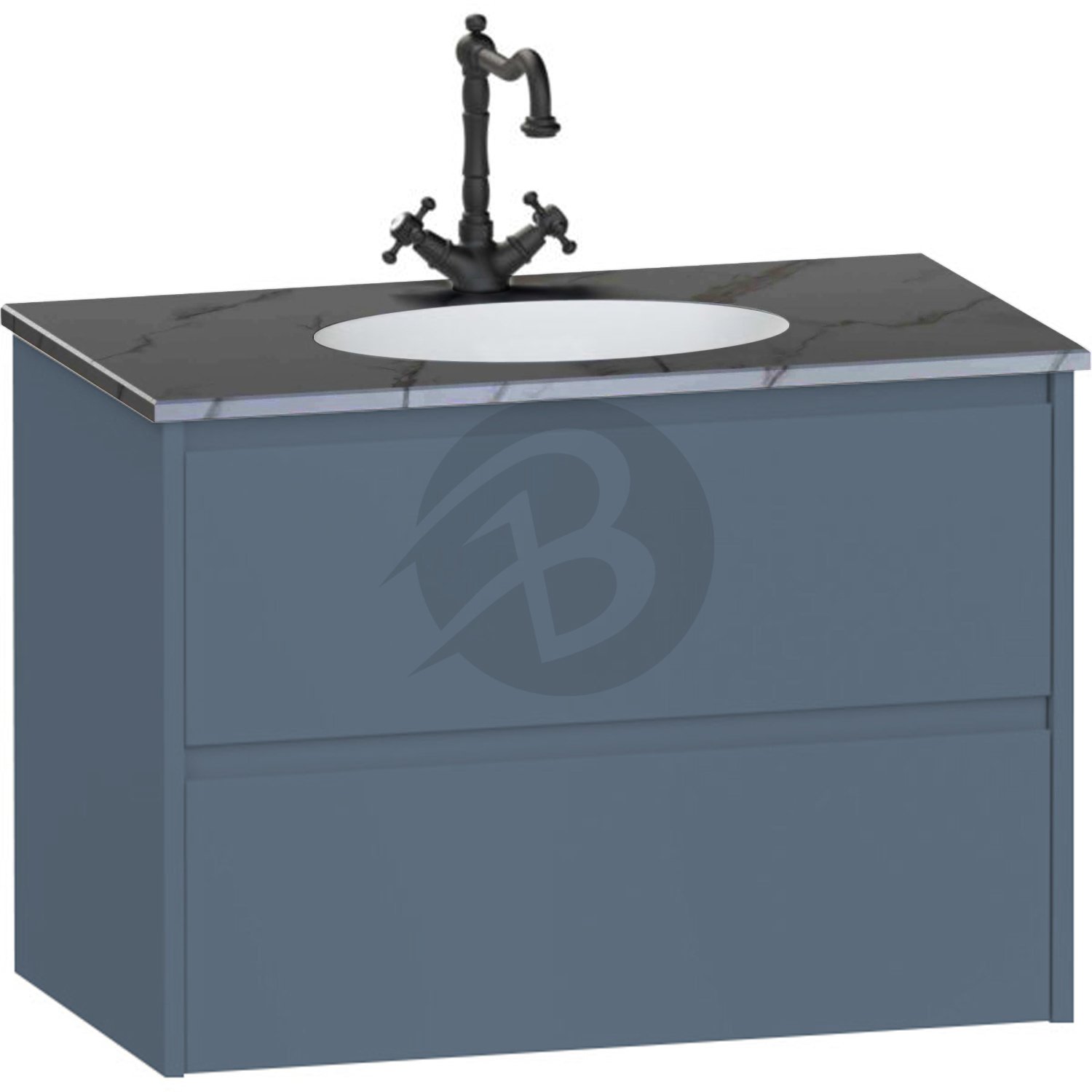 Calypso Selter 2 Drawer Wall Hung Vanity Unit With Calypstone Aura Storm Grey Basin – 800mm Wide – 1 TH - Lagoon Mist