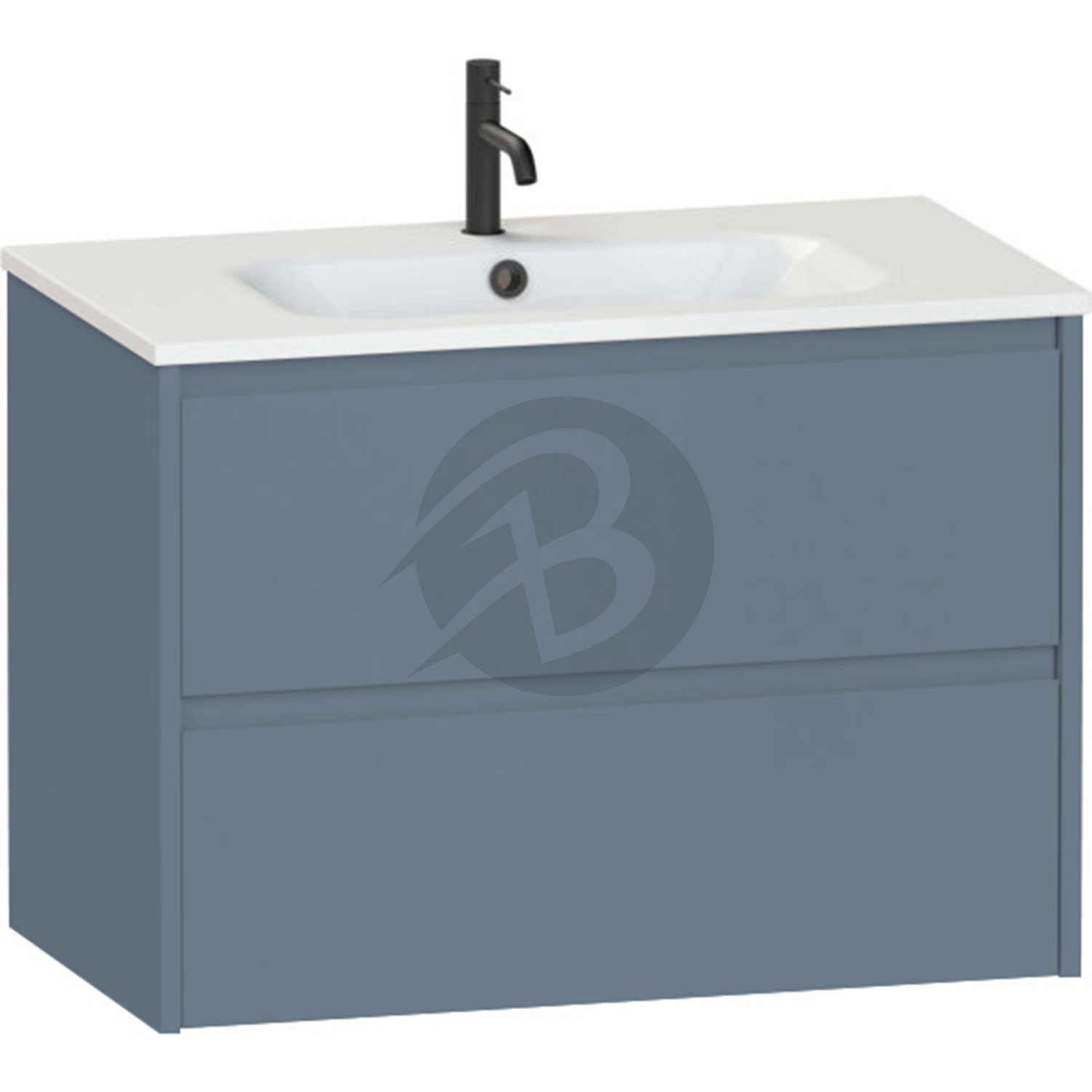 Calypso Selter 2 Drawer Wall Hung Vanity Unit With Serrenti Ceramic White Basin – 800mm Wide – 1 TH - Lagoon Mist