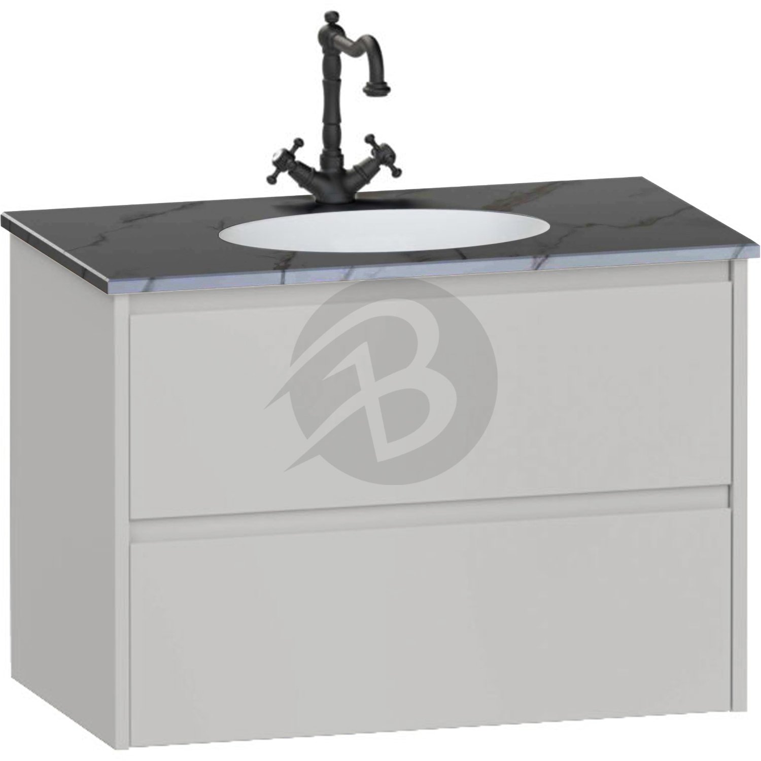 Calypso Selter 2 Drawer Wall Hung Vanity Unit With Calypstone Aura Storm Grey Basin – 800mm Wide – 1 TH - Oyster